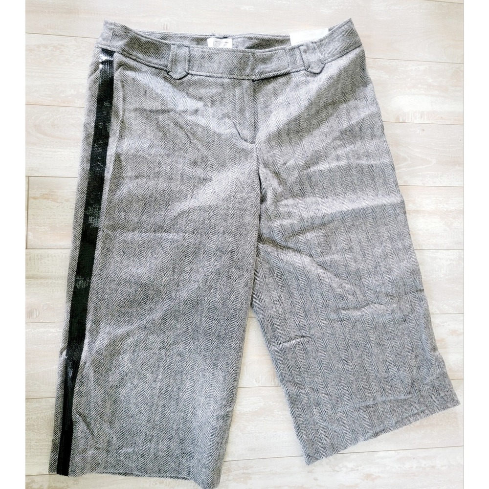 Ann Taylor Loft 16 Gaucho Pants Women Wool Silk‎ Blnd Herringbone Beaded NWT $69